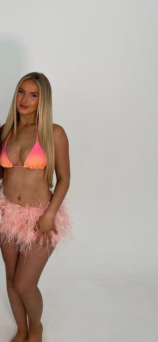 Pastel pink feather micro-mini shorts
