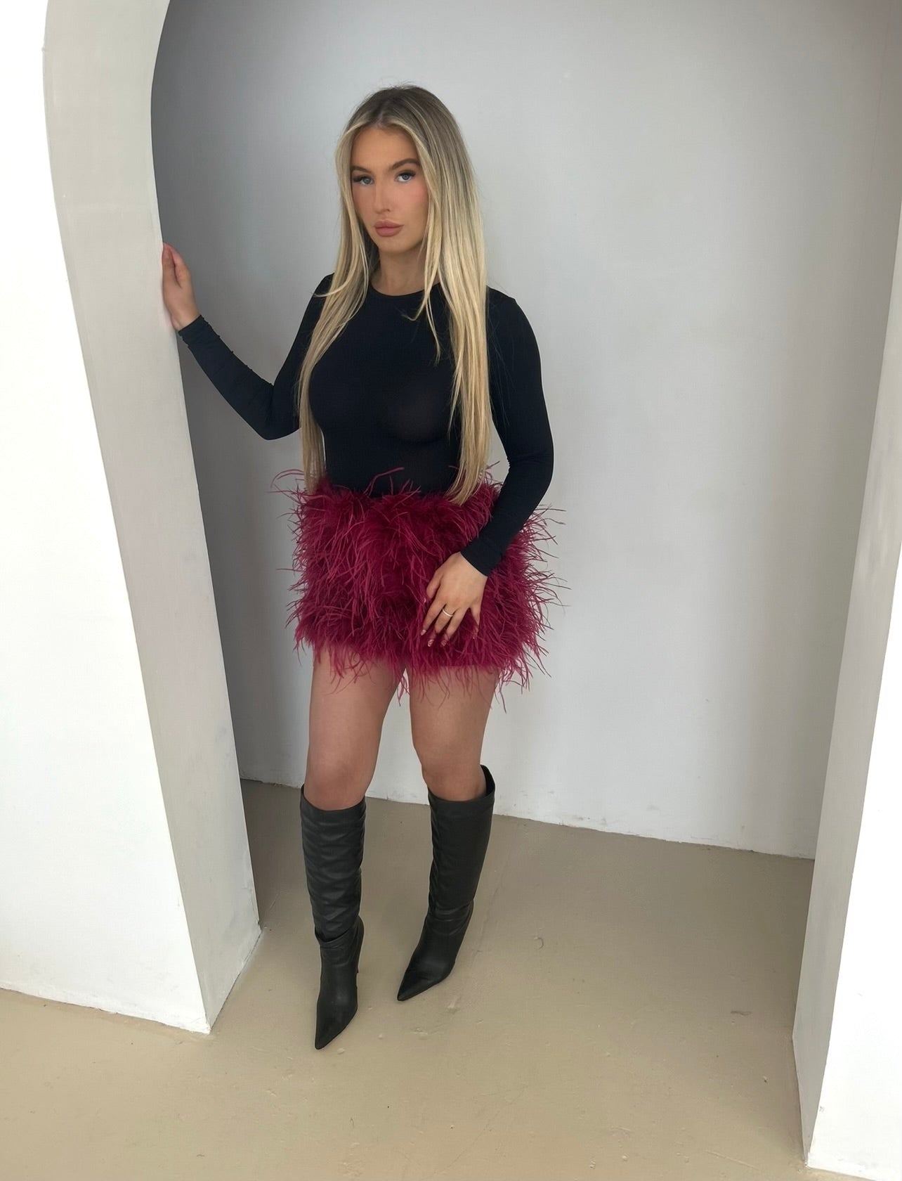 Feather skirt- Burgundy Red