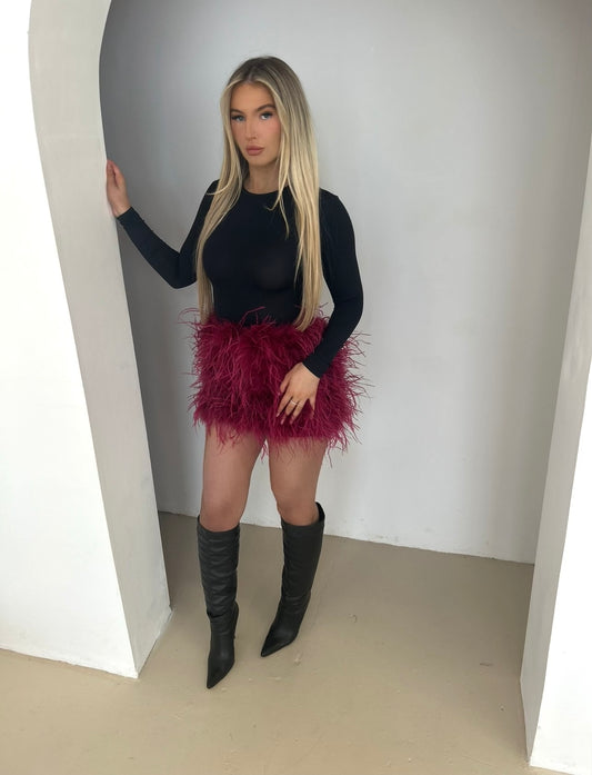 Feather skirt- Burgundy Red